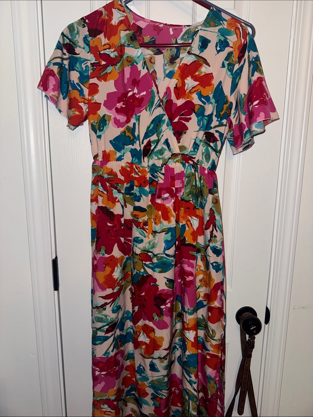 SHEIN Multicolor Floral Midi Dress in Pink, Teal & Orange